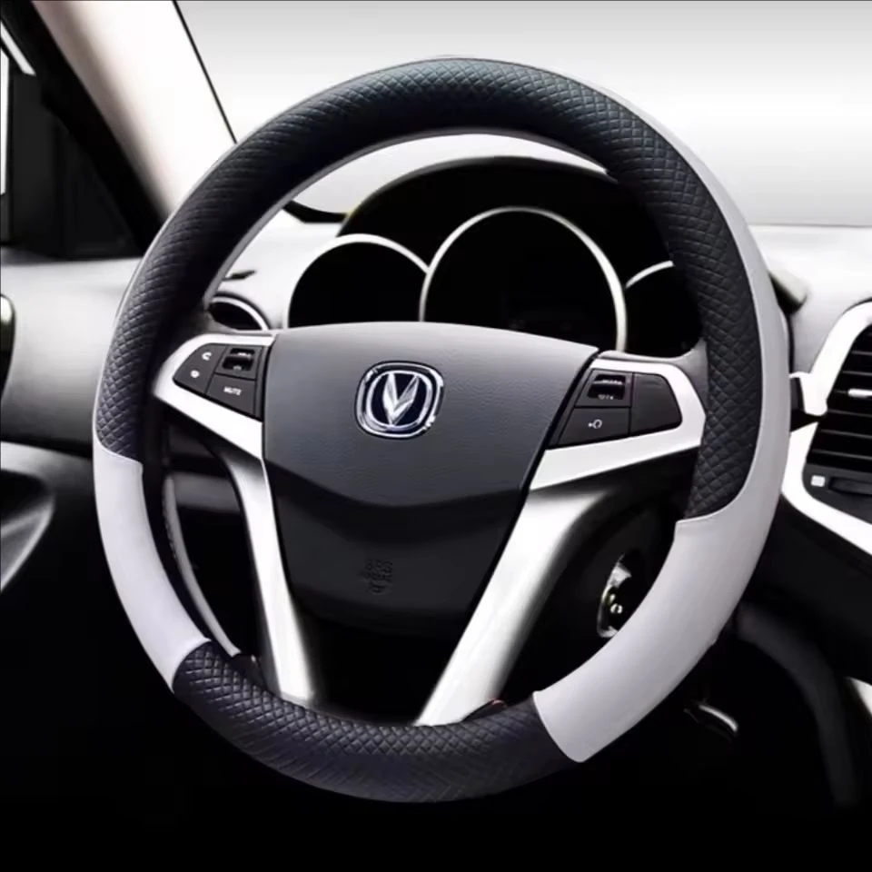 Capa de volante automotivo de couro genuíno, capa de volante sem anel interno de círculo duplo com faixa elástica extensível