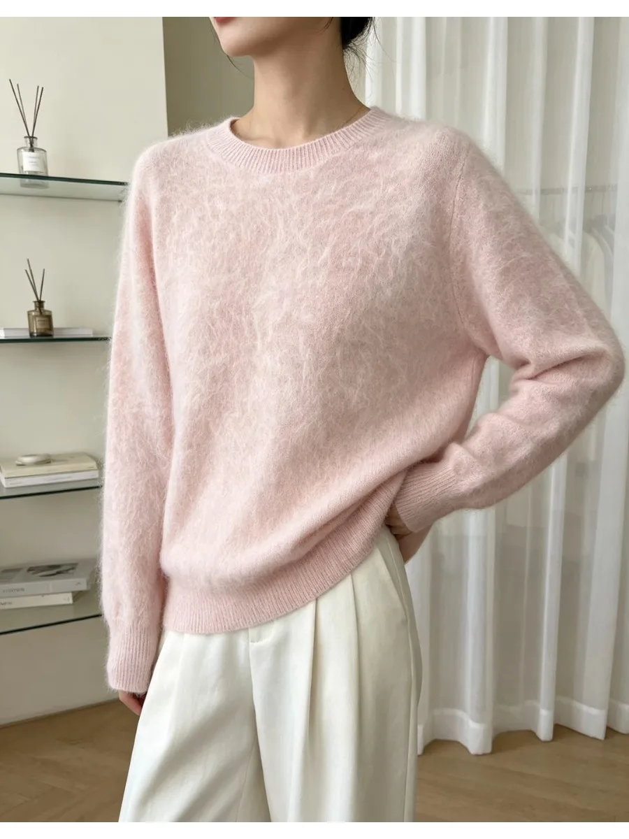 5% Seide 5% Kaschmir 90% Wolle Damen-Pullover Herbst Winter Kaschmir-Pullover O-Ausschnitt Weicher Schicker Gestrickter Pullover Warmer Wollpullover – Detail 8