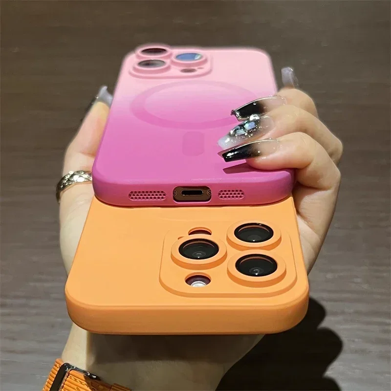 ColorFul Gradient For Magsafe Wireless Charging Case For iPhone 16 15 14 13 12 11 Pro Max Plus Soft Silicone Magnetic Cover image 6