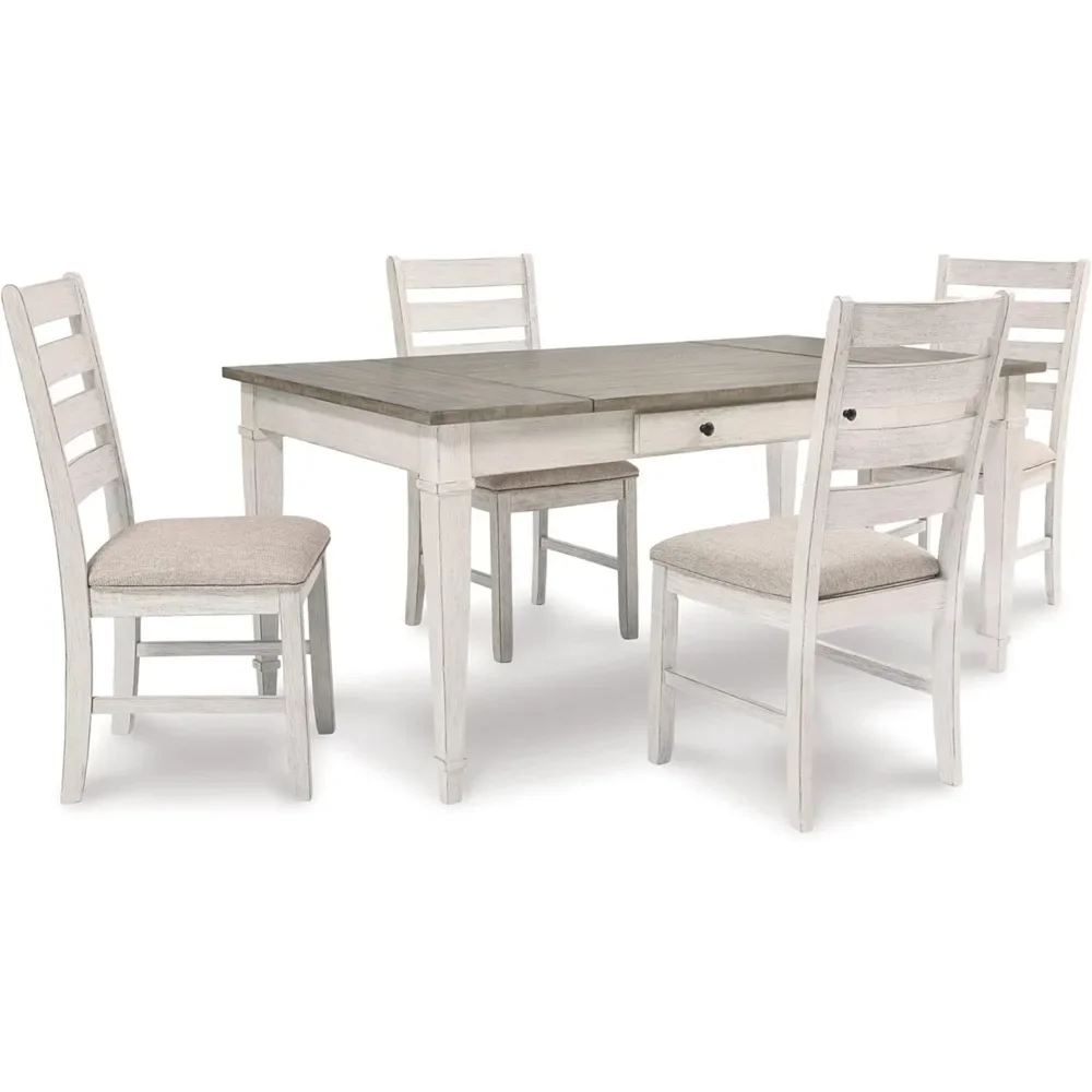 Mesa de jantar retangular Farmhouse com armazenamento, branco e marrom claro