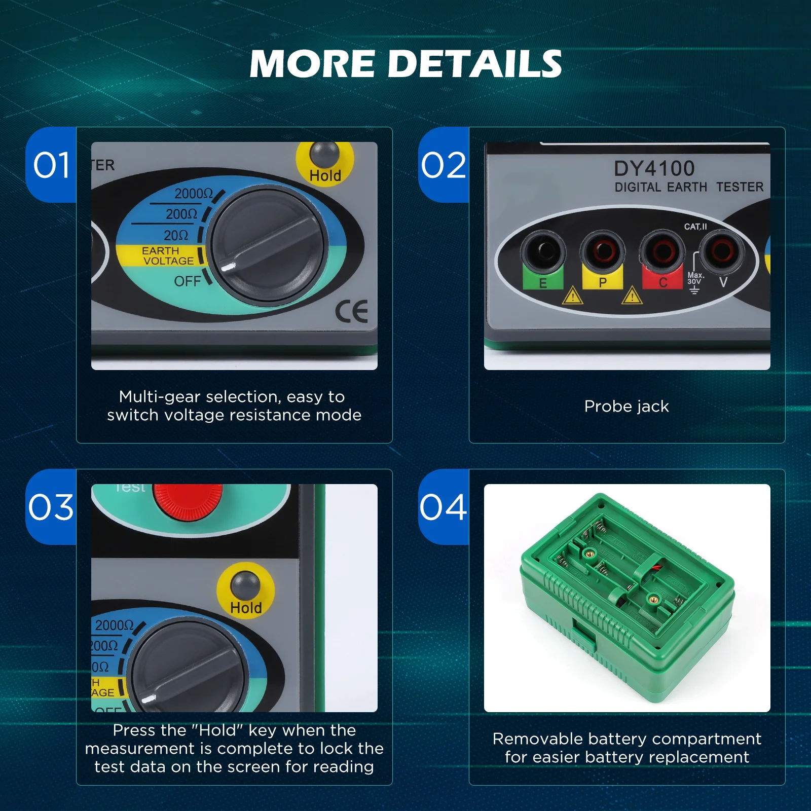 DUOYI DY4100 Real Digital Megohmmeter Earth Resistance Meter 0-2000 Ohm Digital Resistance Tester Earth Ground Meter Multimeter With Higher Accuracy Power Systems Inspection Tools Kit view 7