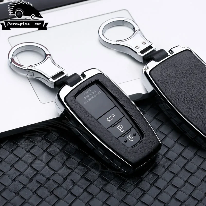 Zinc Alloy Leather Fob Case Cover Car Key for Toyota Camry Prius C-HR CHR 2016-2018 Prado 2 3 Keyless Remote Buttons