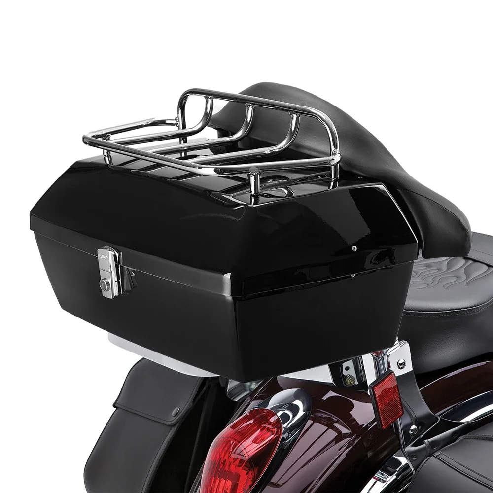 KEMOMMOTO Universal 48L Motorcycle Rear Trunk Case Luggage Tank Tail Tool Bag Hard Case Saddle Bags Top Box w/Sound Box Slot