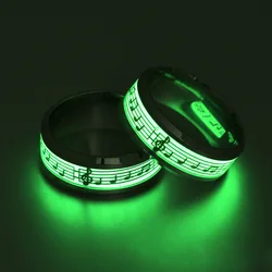 Anillos fluorescentes Unisex de acero inoxidable con patrón de nota Musical, joyería de moda con dijes, regalos para amantes