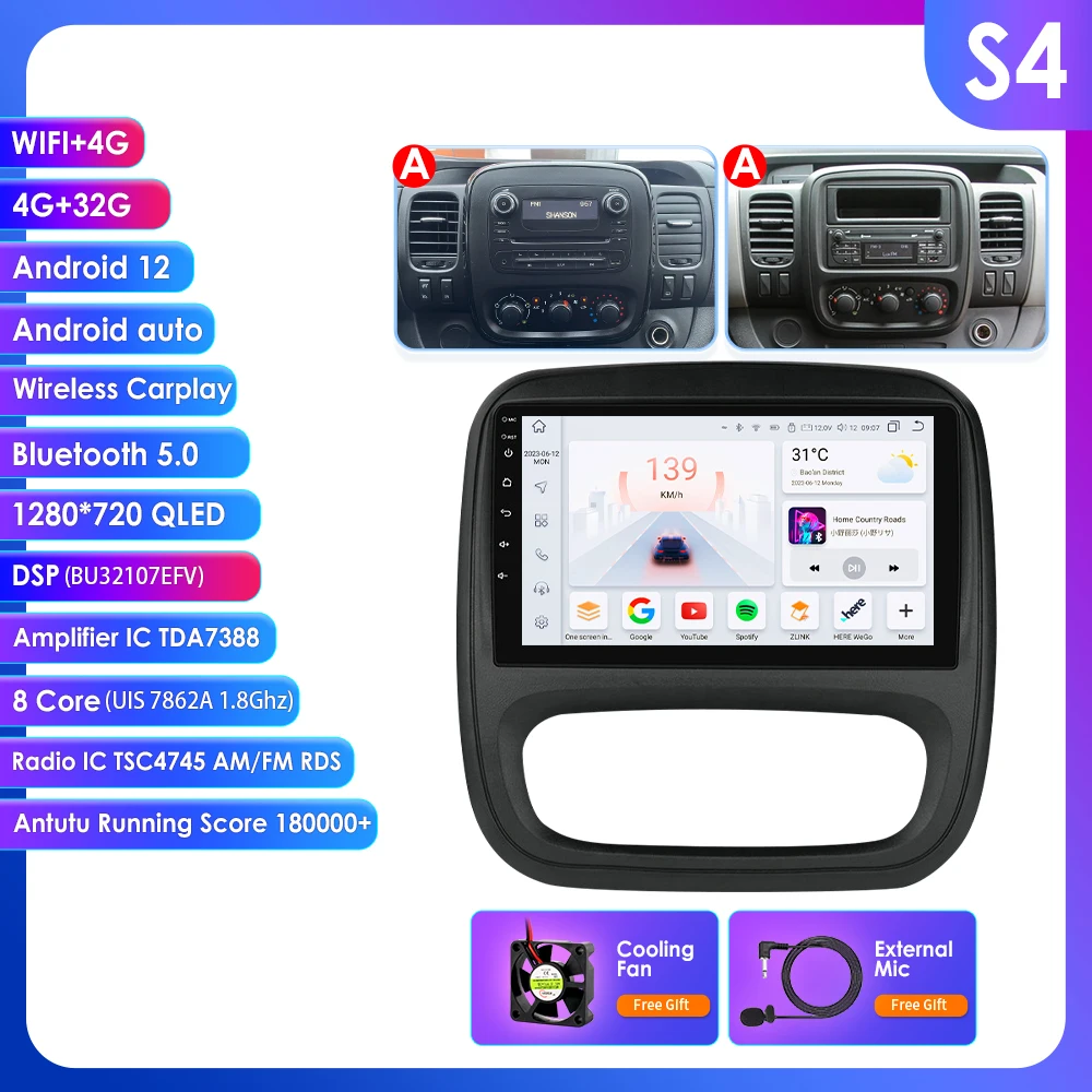 9" Hizpo 2Din CarPlay Android Auto Autoradio für Opel Vivaro B 2014 - 2018 Renault Trafic 2014 - 2021 RDS DSP GPS Navi BT 4G SWC 8