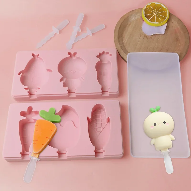 Cartoon Ice cream Silicone mould DIY Animal Ice Cube Making Homemade Popsicle Sorbet Chocolate Popsicle mold random color