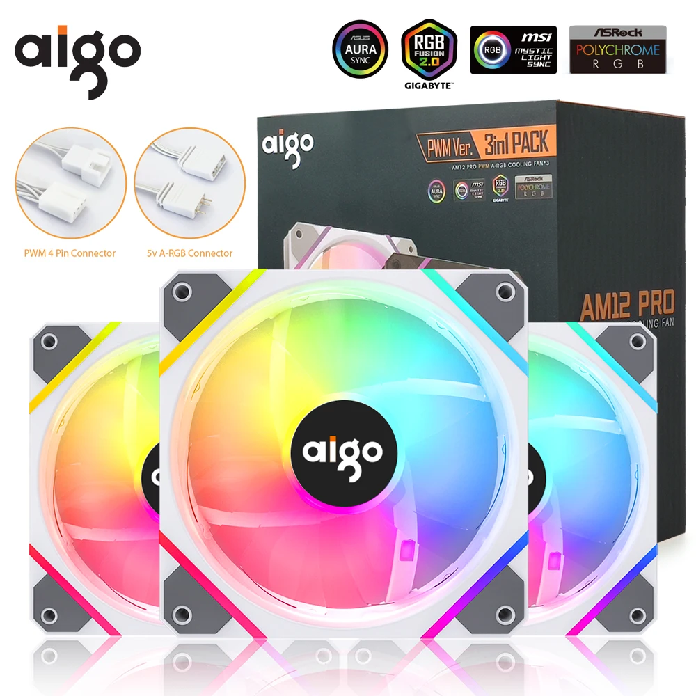 Aigo AM12PRO Ventoinha Computer fan 120mm 4pin PWM ARGB 3pin 5V cooling fan rgb Air blower  cpu fan 12cm Chassis fan