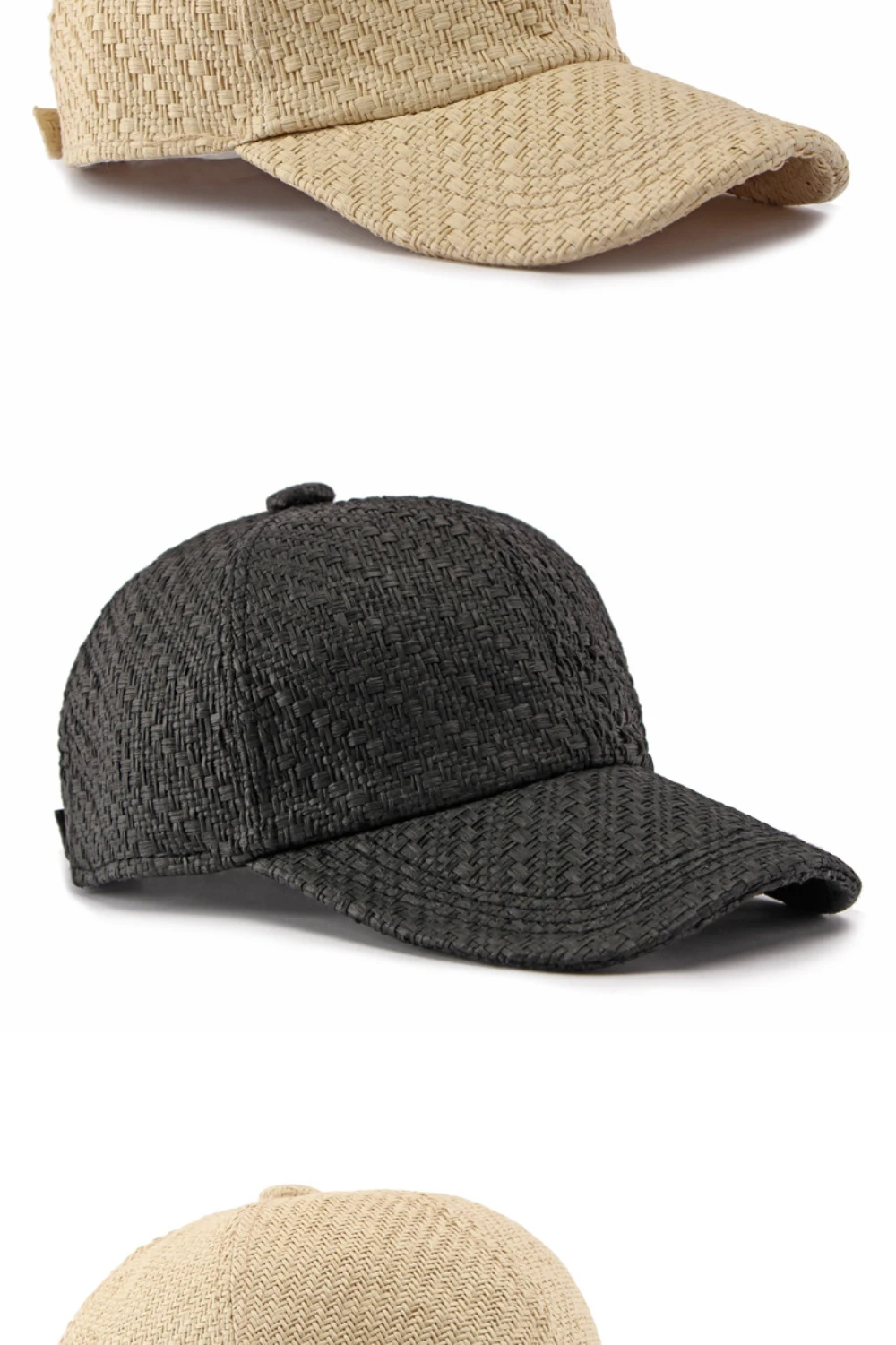 HT5124 Frühling Sommer Sonnenhut Kappe für Männer Frauen Atmungsaktive Stroh-Baseballkappe Unisex Verstellbare Modische 6-Panel Snapback-Kappe – Detail 6