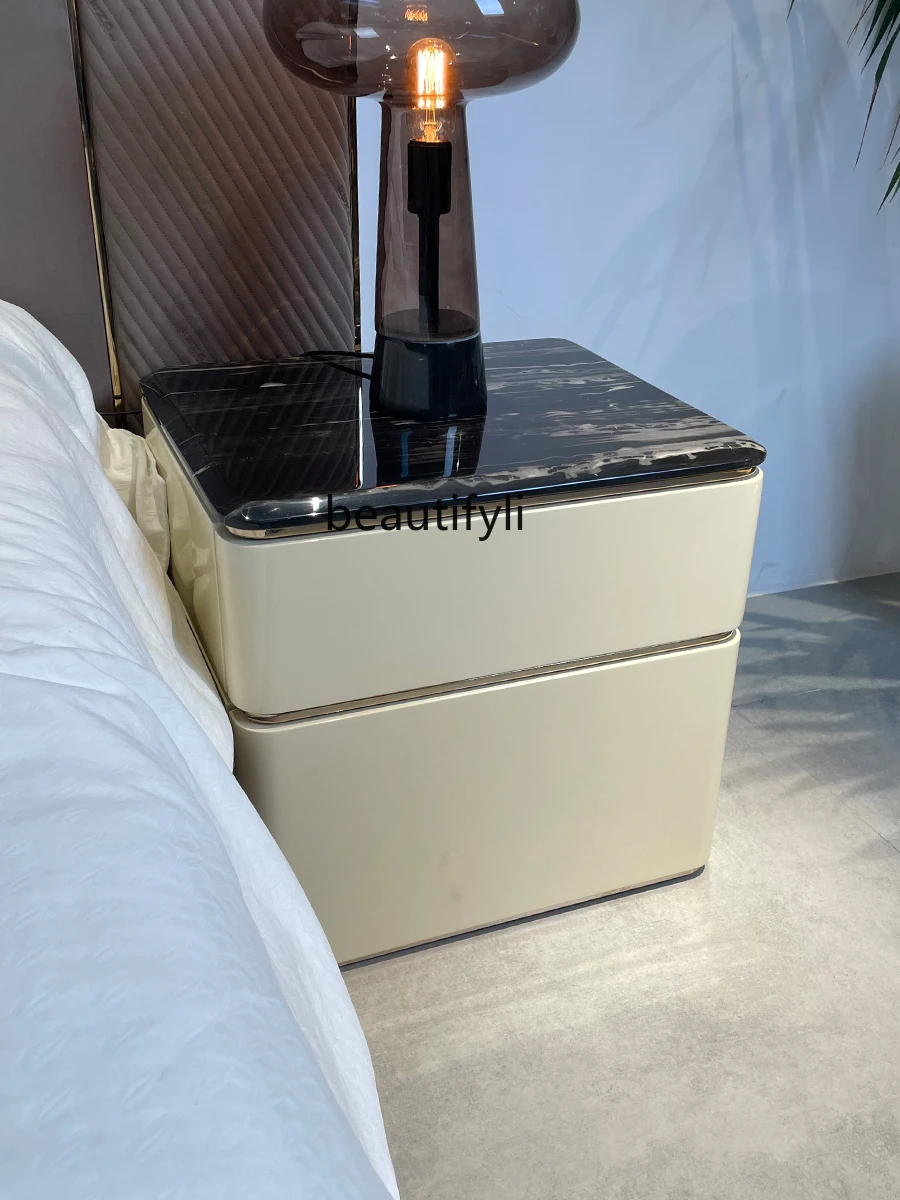Italian Mild Luxury Marble Bedside Table Bedroom Square Bedside Small Cabinet Designer Home Storage Storage Side Table