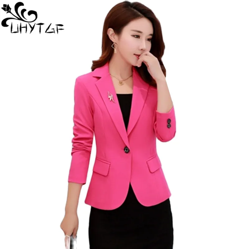 

UHYTGF 2022 Womens Spring Blazers Jacket Korean Slim Casual Female Short Coats 3XL Big Size Suit Outerwear Jaqueta Feminina 1785