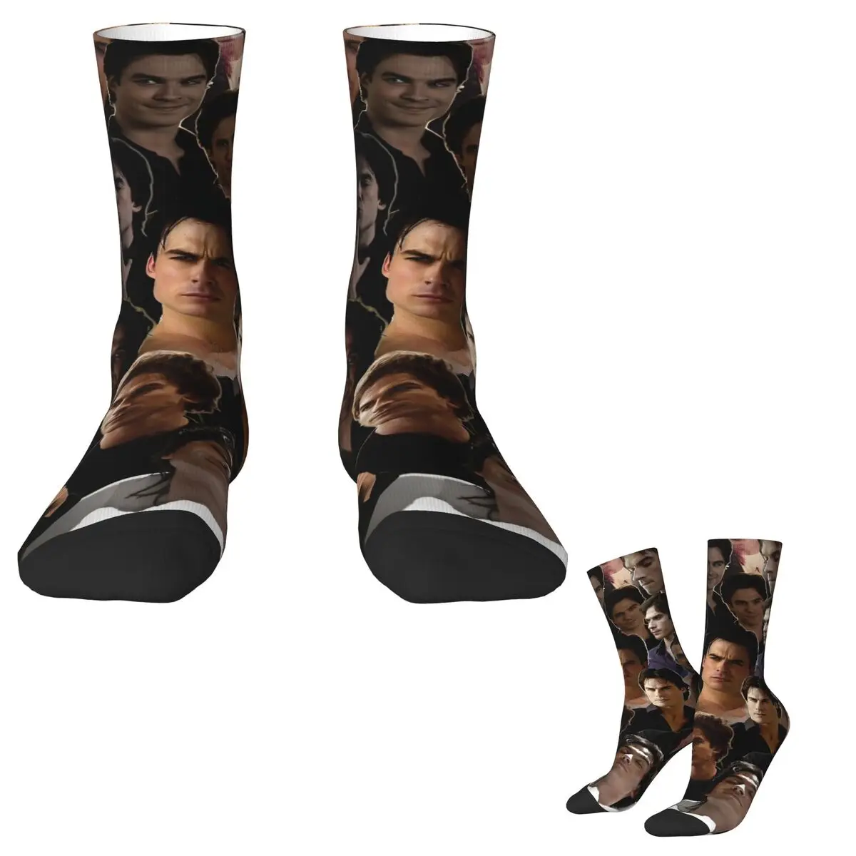 Damon Salvatore The Vampire Diaries Socks Leisure Stocking Unisex Men Medium Soft Skateboard Socks Autumn Design Anti Sweat Sock