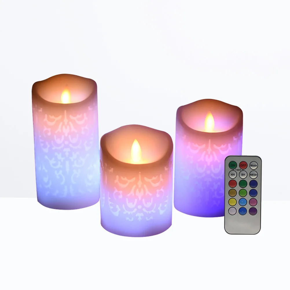 ไฟ LED ไร้เปลวไฟแบบรีโมทคอนโทรล 3 ชิ้น พร้อมปรับได้ 12 สี สำหรับตกแต่งห้องนอน ห้องน้ำ งานปาร์ตี้ และกลางคืน