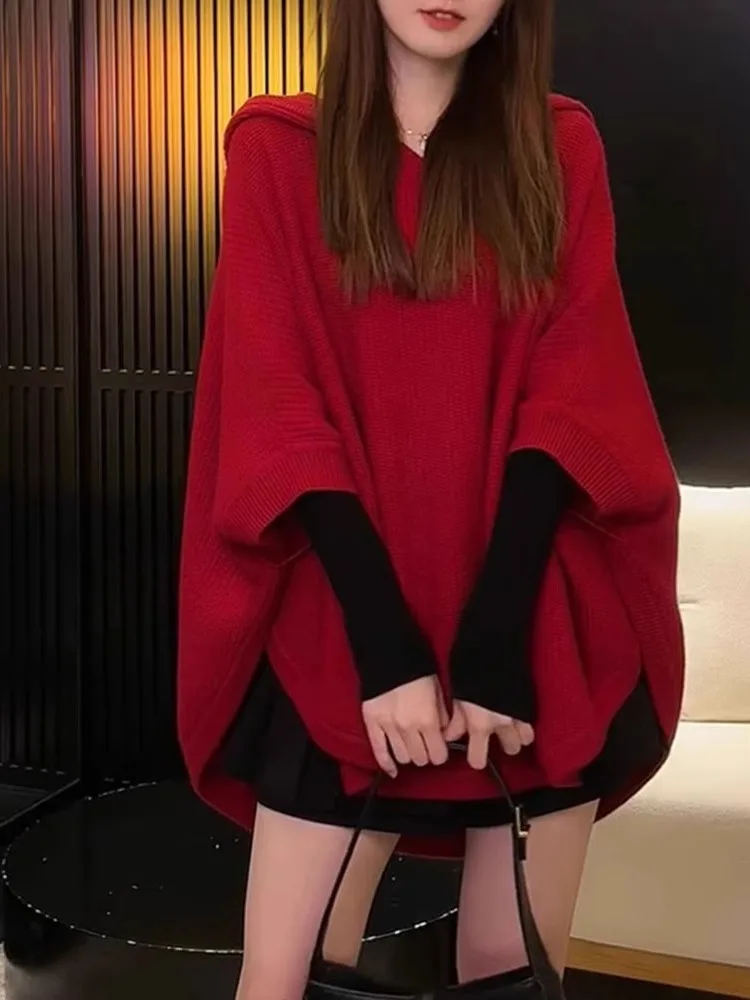 

New Year Red Elegant Cowl Neck Sweater Comfortable Loose Fashionable Versatile Trendy Beautiful Casual Top for Women