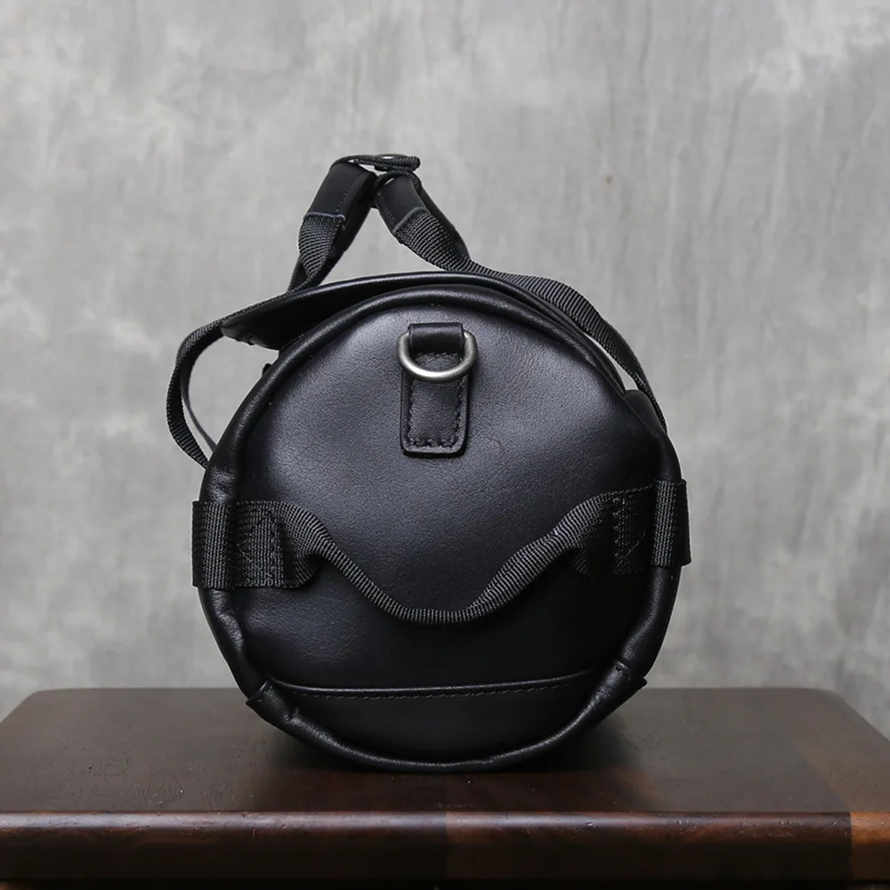 Unisex Casual Echtleder Umhängetasche aus Vollnarben-Rindsleder Schultertasche mit Großer Kapazität Sportliche Zylindertasche – Detail 6