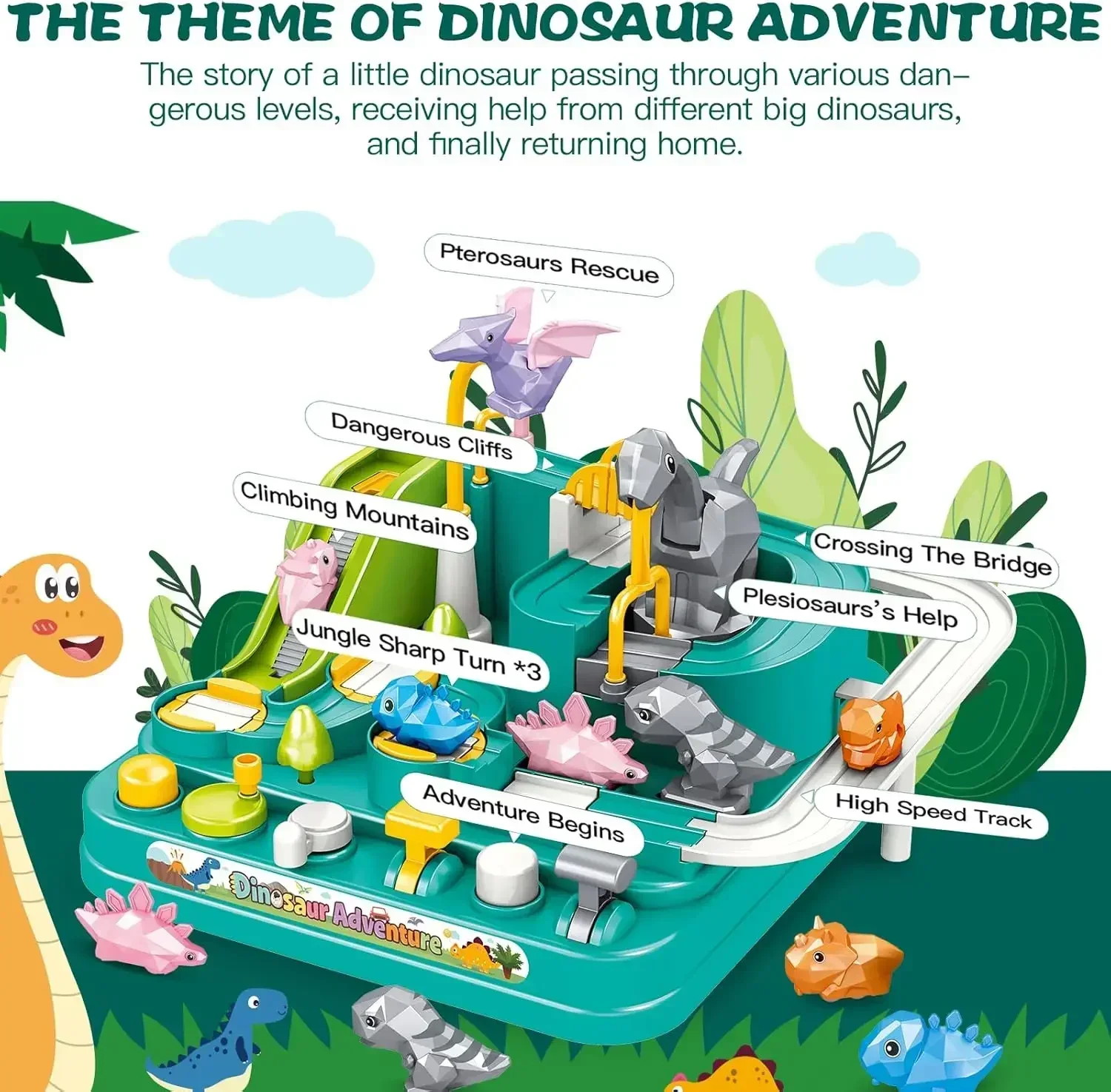 

Игра с гоночным автомобилем в виде динозавра для детей, игровой набор для приключений на автомобиле, набор игрушек для гоночных треков для мальчиков и девочек, игрушки для гоночных треков, игрушки для автомобилей