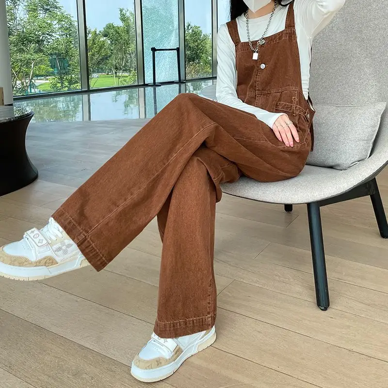 Cargo Denim Jumpsuits Women Vintage Fashion High Waist Chic Streetwear Tender Personality Straight Trousers Hip Hop All-match