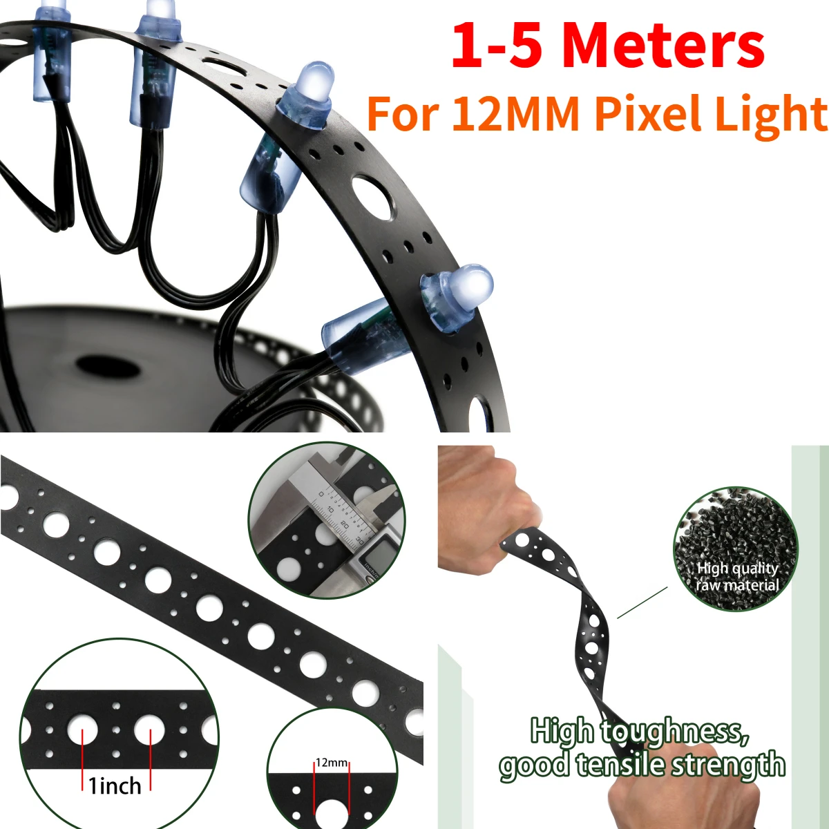 1-5M DIY Black Band Flexible Tape Build One LED Christmas Tree Mount Strip Rope for 12mm WS2811 LED Pixel String Module Light