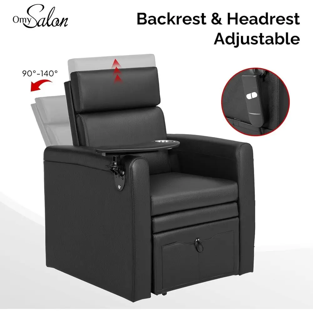 เก้าอี้นวดเท้าไฟฟ้าปรับเอนได้ พร้อมที่วางแก้วและที่เก็บของแบบซ่อน สถานีทำเล็บมืออาชีพแบบเต็มพื้นสำหรับร้านทำเล็บ