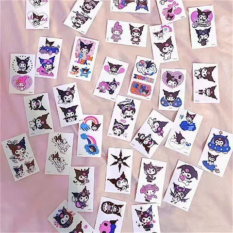 30 stücke Sanrio Kuromi Tattoo Aufkleber Cartoon Anime Figur temporäre Tätowierung auf Kinder Arme Mann und Mädchen DIY Aufkleber auf Armen Beine