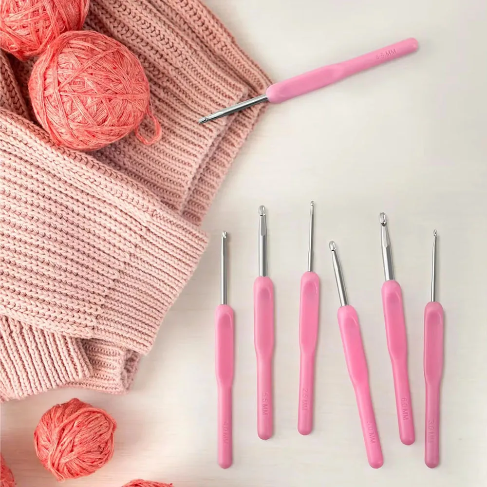 8Pcs/set Crochet Hooks Knitting Needles Made of Aluminium Ergonomic Crochet Hooks with Plastic Handle for DIY Beginners
