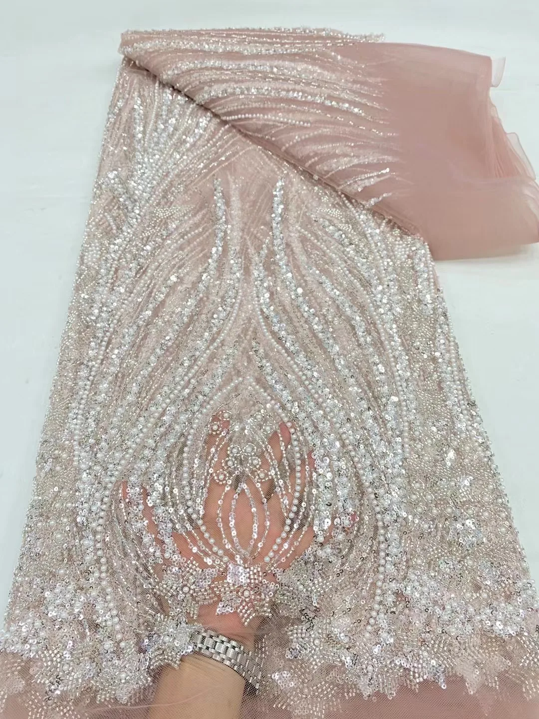 Gold Purple White African Net Lace Fabric 2024 High Quality Nigerian Shiny Sequins French Tulle Mesh Fabric For Wedding DP0220