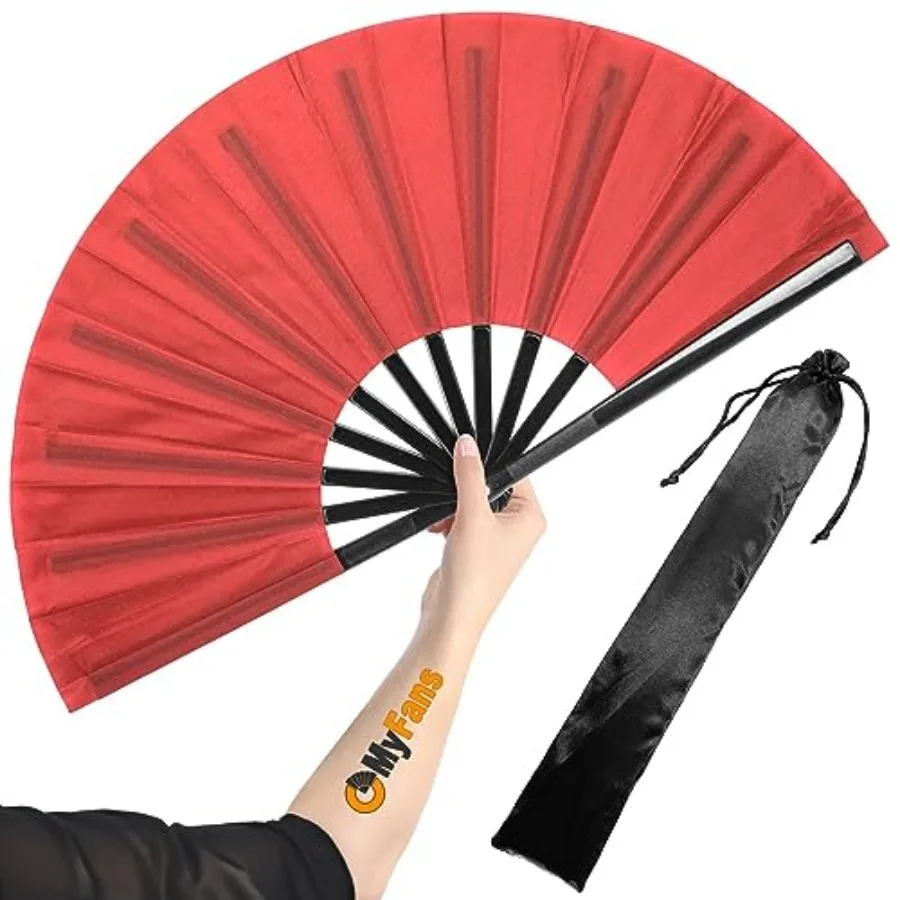 Großer faltbarer Rave-Handfächer – Chinesischer Tai-Chi-Kung-Fu-Fächer – Ideal für Festivals, EDM, Tanzen, Hitzewallungen, Kirche und mehr