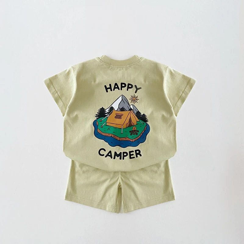 Summer 2024 New Children Clothing 2PCS Baby Ice Cotton Boys Girls  Casual Sports Short Sleeve Set Letter Printed Breathable