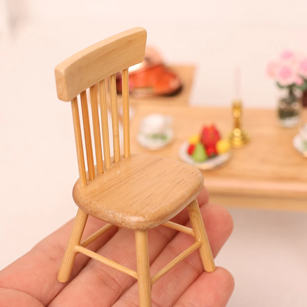 

Mini Table Chair Set Wooden House Furniture Miniature Decor Dining Room Accessories Vintage Style Small Size Storage