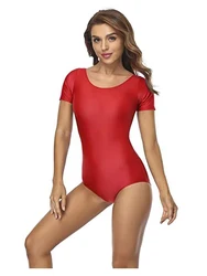 Speerise Damen-Ballett-Trikot aus Spandex mit U-Ausschnitt und kurzen Ärmeln, Tanz-Bodys für Erwachsene, Gymnastik-Tanzbekleidung