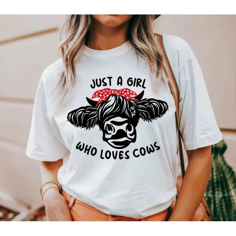 

Футболка для любителей коровы, футболка Just a Girl Who Loves Cows, рубашка с сельскохозяйственными животными, забавная