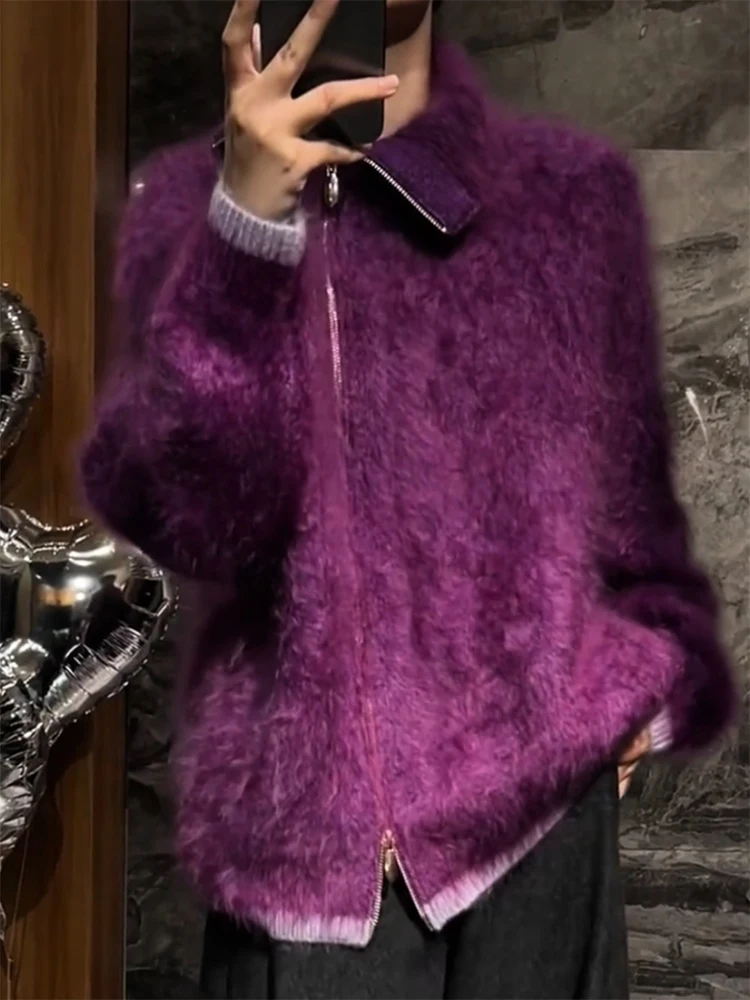 

Lu Knitted Patchwork Open Cardigan Sli Versatile Lazy Feel plus Size Autumn Winter New Arrival Slimming Top for Women