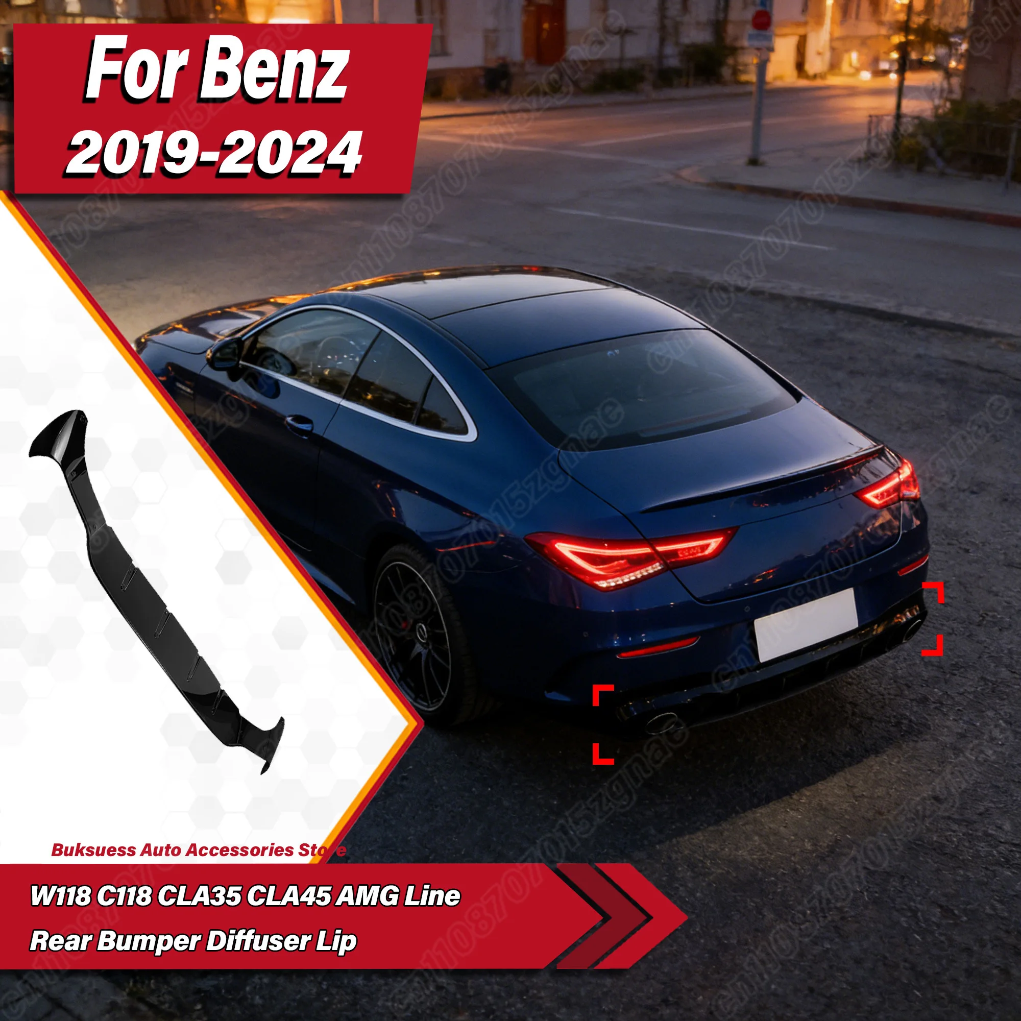 

For Mercedes-Benz W118 C118 CLA35 CLA45 AMG Line 2019 2020 2021 2022 2023 2024 Automobile Rear Bumper Diffuser Lip Body Kit