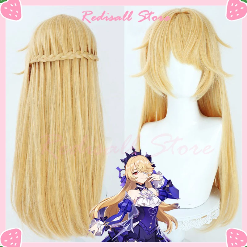 

80cm Long Mondstadt Fischl Cosplay Wig Golden Braided Straight Hair Heat Resistant Women Halloween Role Play