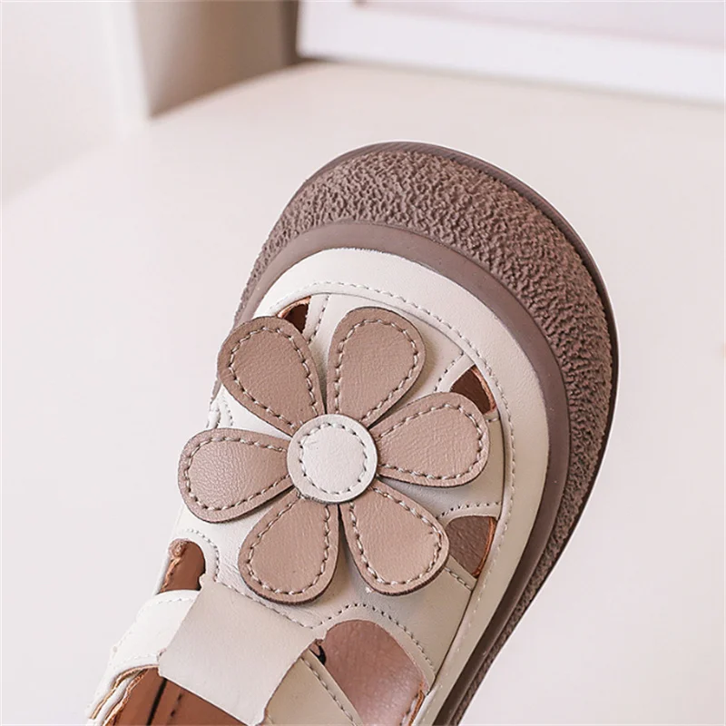 2024 New Summer Kids Sandals For Girls Leather Bowtie Closed Toe Baby Shoes Soft Sole Fashion Toddler Girls Sandals EU 21-30