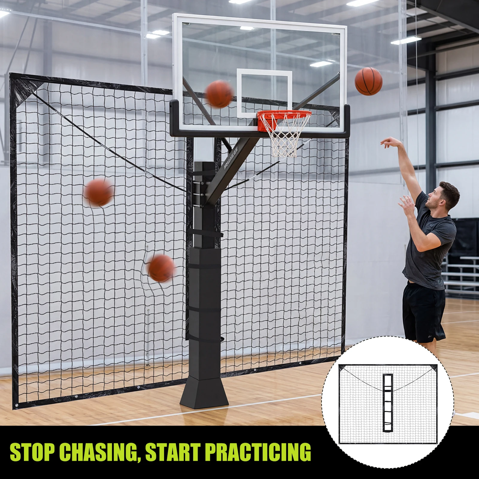 

Ball Catching Barrier Net for Square Poles 12FT X 10FT Basketball Hoop Return Accessories UV-Resistant Training Equipment