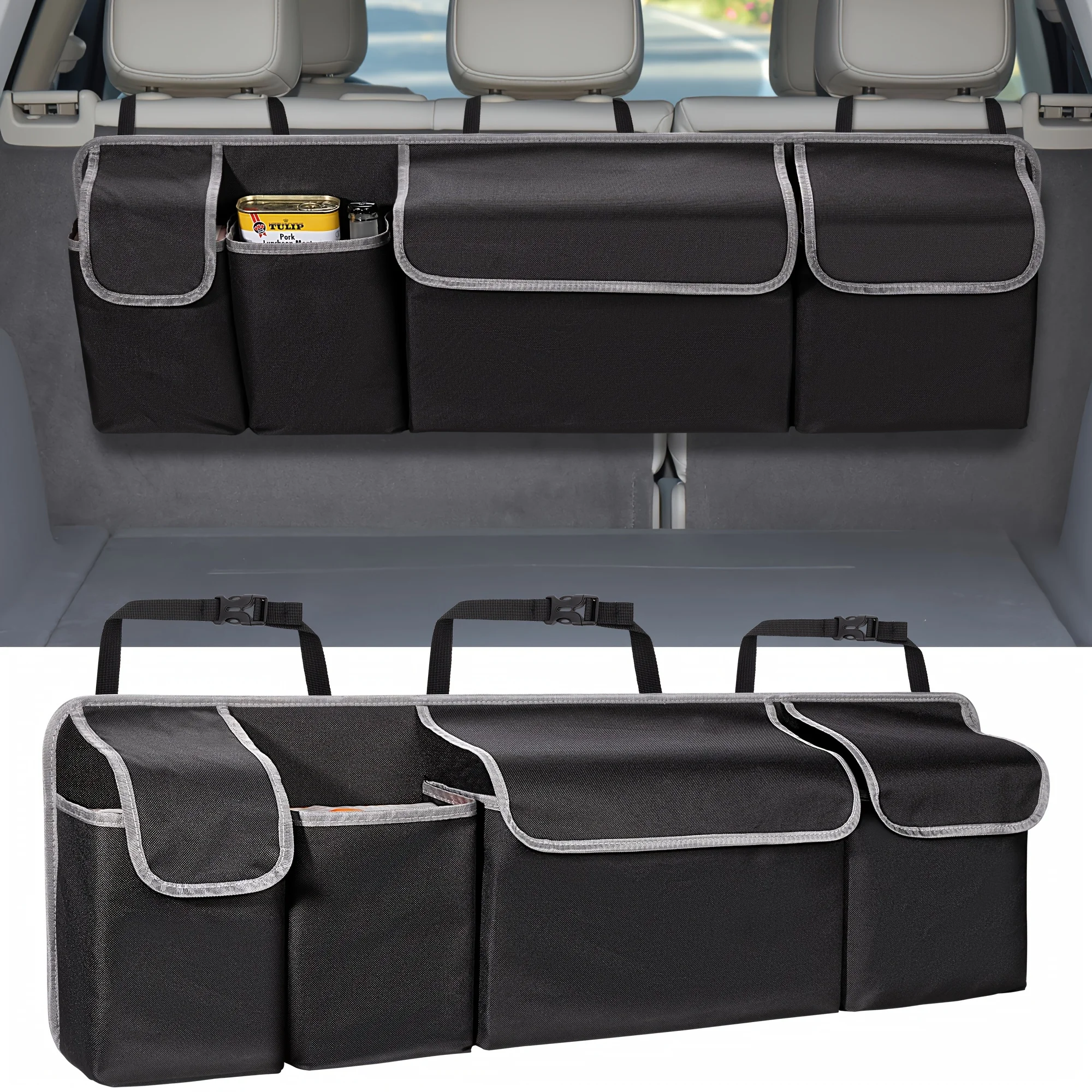 

Car Trunk Organizer for SUV Backseat Hanging Organizer for SUV Truck MPV Upgrade Back Seat Storage Bags with 4 Pockets 39*14inch