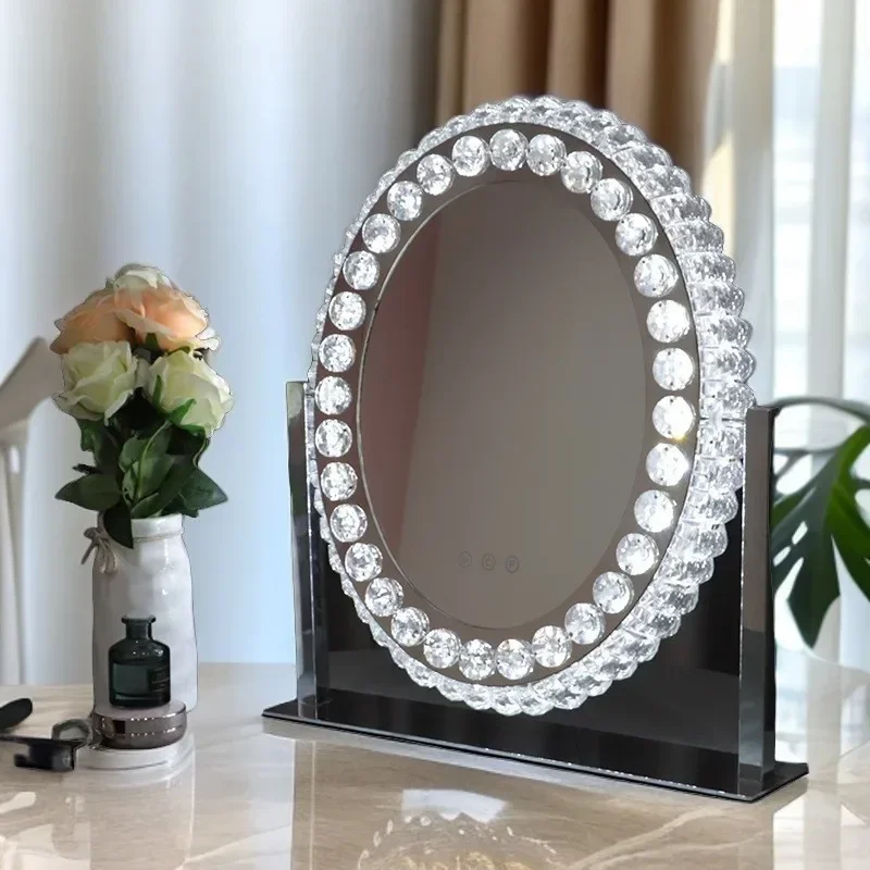 HYS-Oval 360° rotating led makeup mirror - minimalist design, illuminated, large size, perfect for home, desk, or dorm room