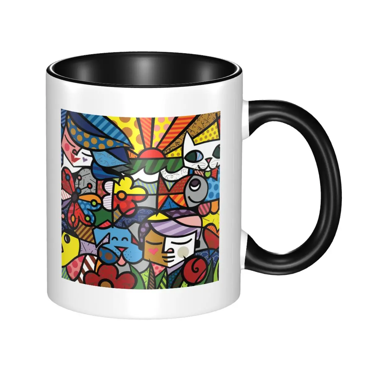Caneca Romero Britto Engraçada de Cerâmica para Café, Chá e Leite, Presentes para Amigos