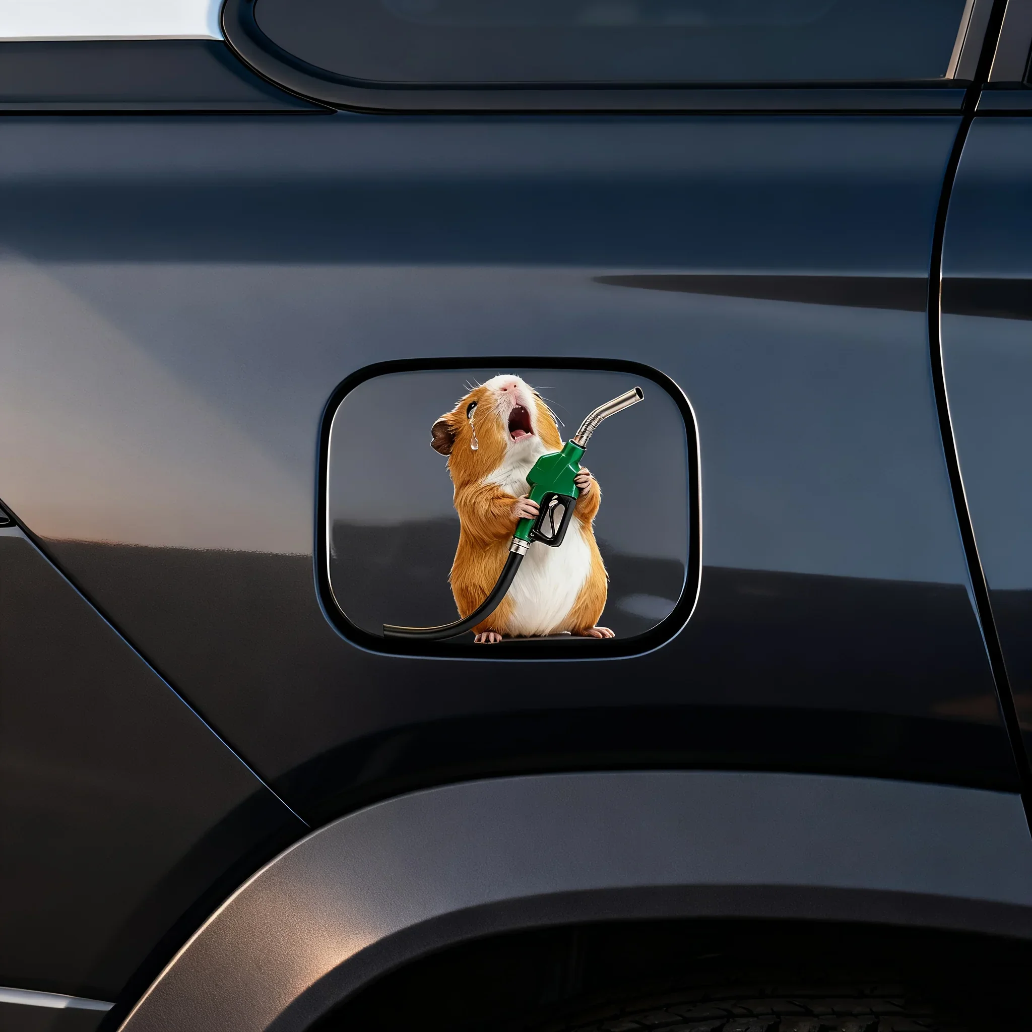 Crash Working Guinea Pig Vinyl Car Sticker, Self-Adhesive Waterproof Decal for Fuel Tank Cap, Easy Apply No Residue Decor