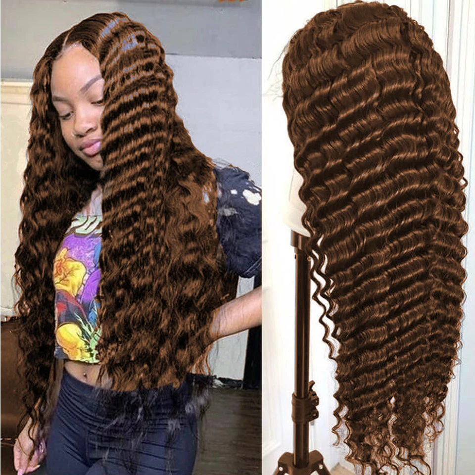 4# Brown Deep Wave Human Hair Bundles Brazilian Hair Weaving Bundles Remy Chocolate Hair Extension Human Hair Weave HairUGo