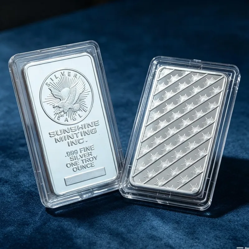 Verschiedene Arten von nichtmagnetischen Silberstücken 1oz Zinklegierung Silberbeschichteter Barren mit Vitrine – Detail 3