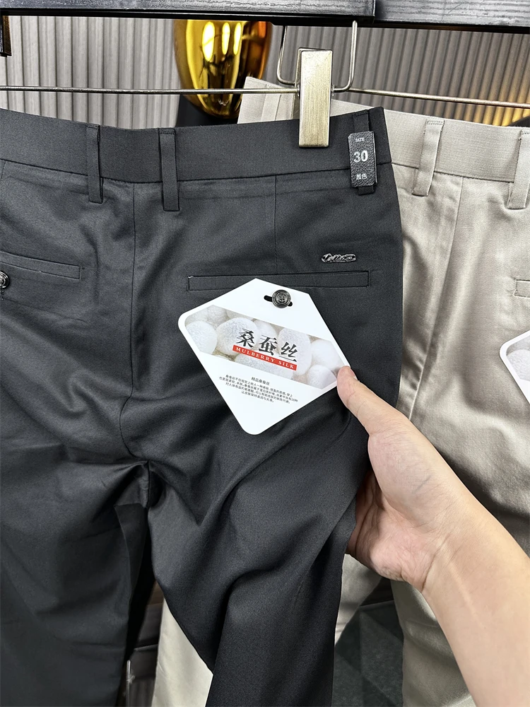 

Busin Casual Men's Straight Leg Pants Elastic Comfortable Breathable Lightweight Mixed Silk Faion Urban Sle