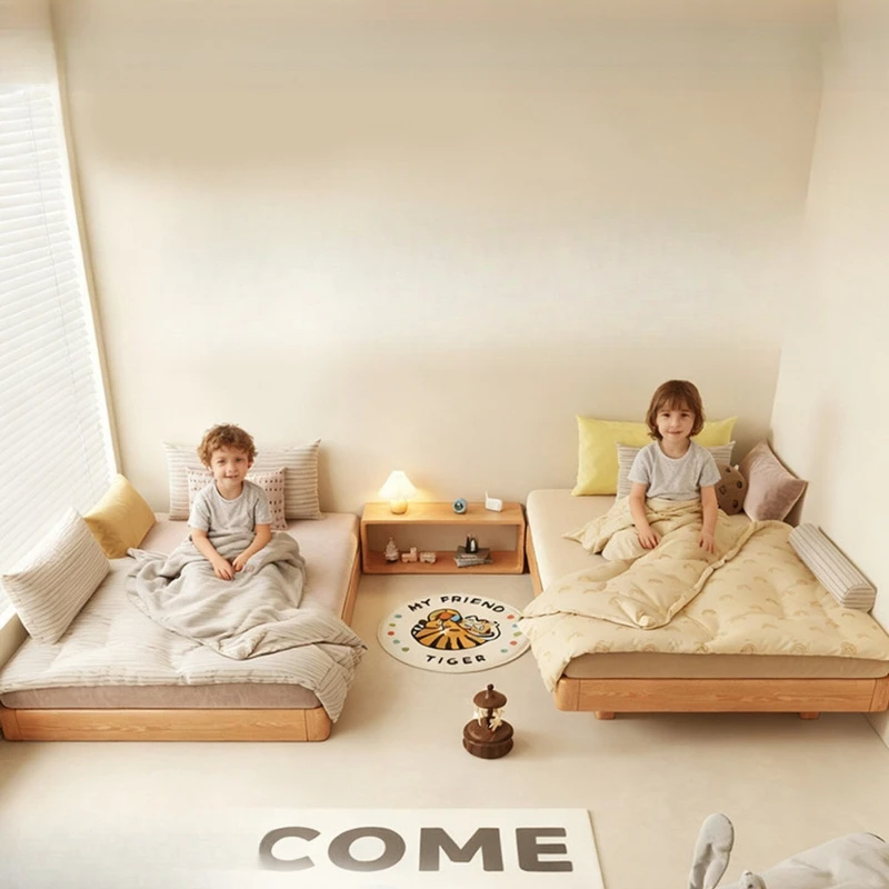 Full Solid Wood Bed Floor Bed Boy Girl Bed No Head Oak Bedroom Single