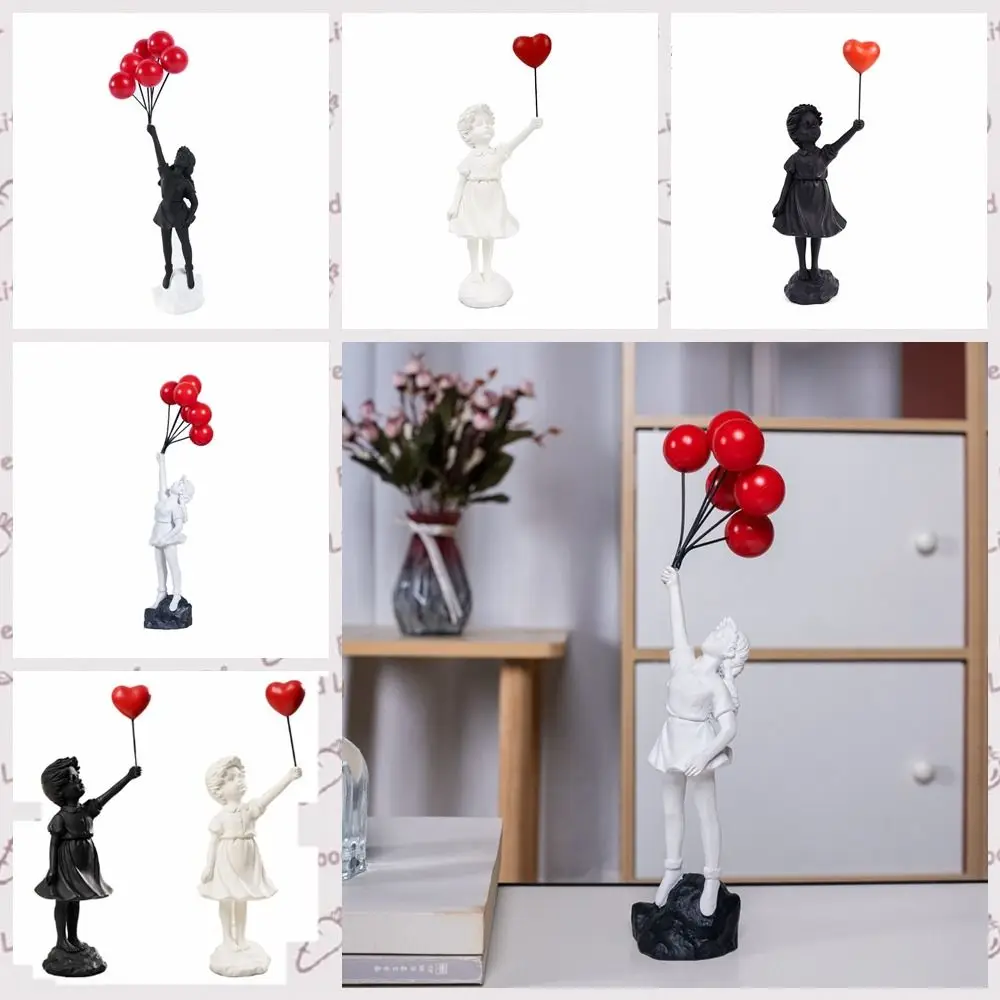 Creative Resin Crafts Flying Balloon Girl Figurine No Odor Balloon Girl Banksy Sculpture Love White Bookcase