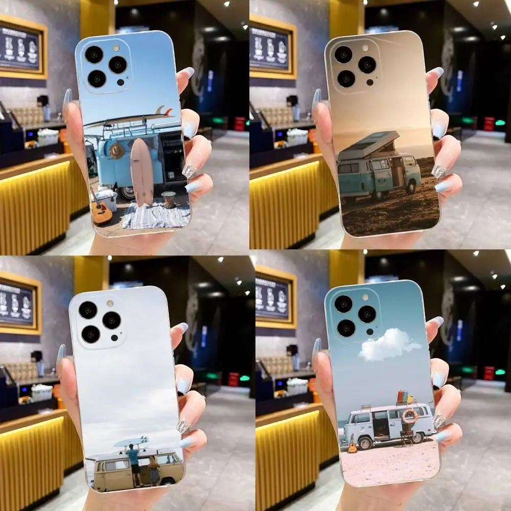 

Combi Van Surf Phone Case For iPhone 16,15,14,13,12,11 Plus,Pro,Max,XR,XS,X,7,8 Plus,SE,Mini Transparent Soft Cover