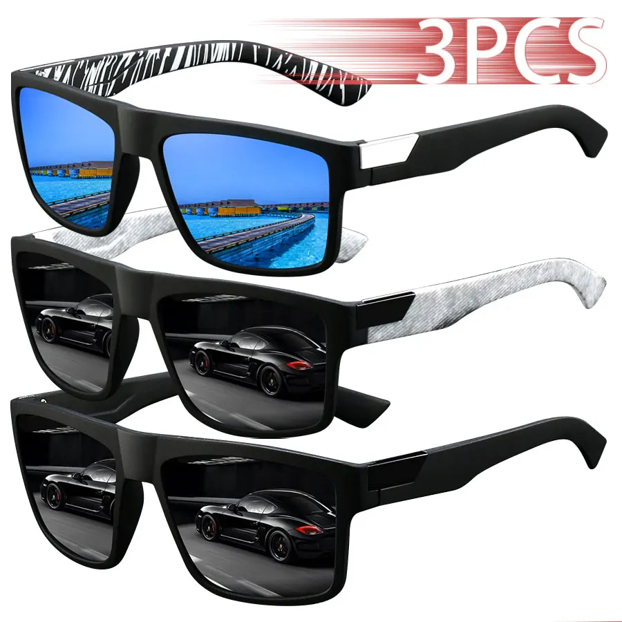 3 قطع أزياء خمر الملونة شريط النظارات الشمسية الرجال الصيد القيادة رجل العلامة التجارية الفاخرة مصمم نظارات شمسية الرجعية UV400 نظارات