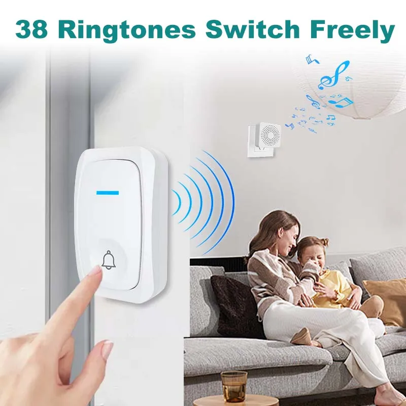 Wireless Doorbell Waterproof Smart Home DoorBell For Store Home Security Protection 38 Ringtone 3 Volume Level Easy Installation