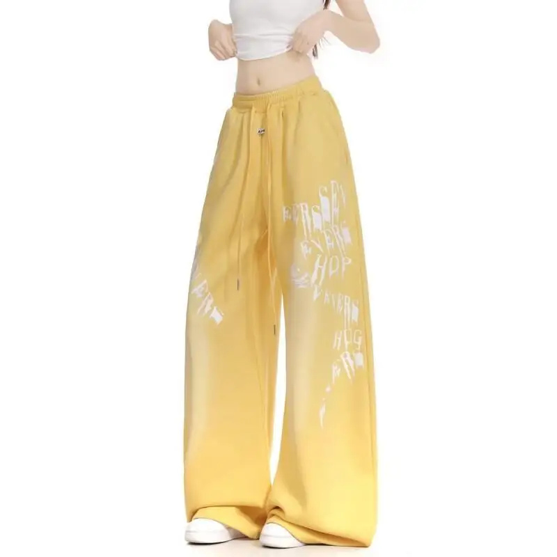

Women's Pants Casual Pants Sweatpants Gradient Letter Print American Wash Women Students Dance Loose Lazy Draping Wide Leg Sport