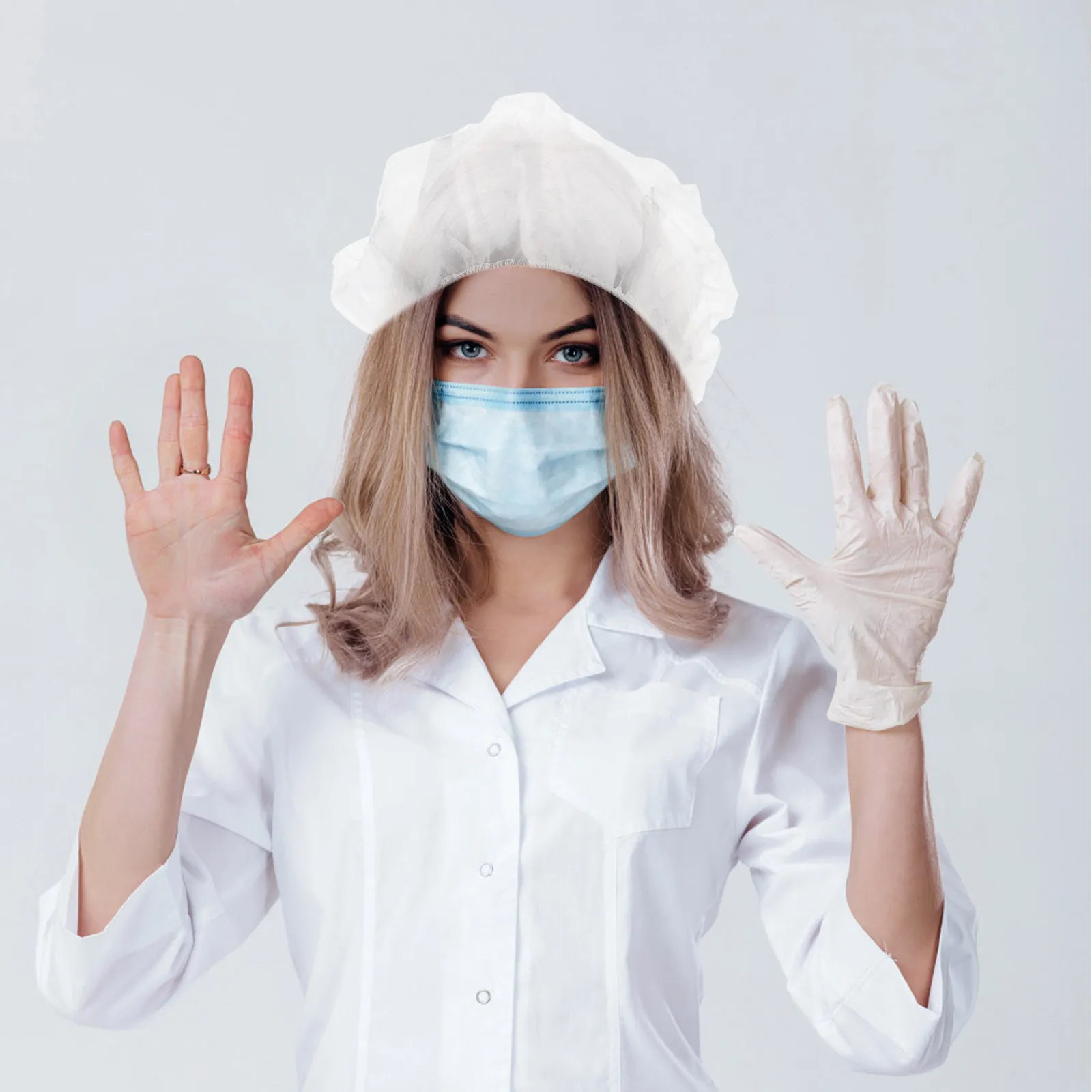 

100 шт. дышащих эластичных шапочек-боннетов (сеток для волос) универсального размера для пищевой промышленности, хирургии, лабораторий, медперсонала, пекарен, кейтеринга, фабрик