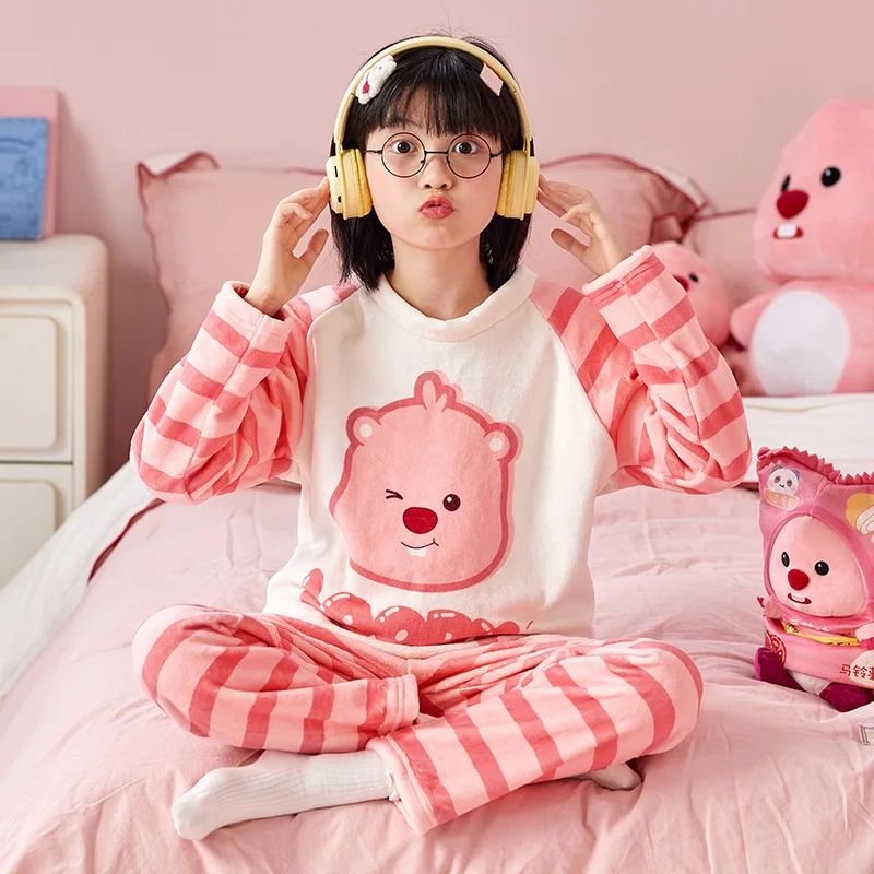 New Little Beaver Loopy cartone animato ragazza carina cuore più pigiama di velluto creativo kawaii caldo vestiti per la casa a maniche lunghe all'ingrosso